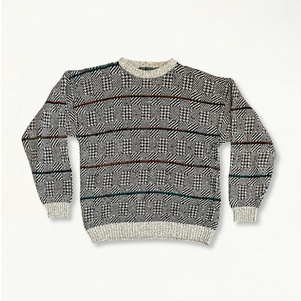 Vintage 90s Etchings Heavy Knit Crewneck Sweater Large Striped Optical Illusion - Picture 7 of 16
